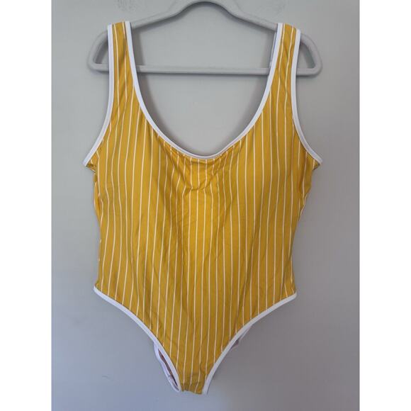 J Crew Scoopneck one-piece swimsuit in Stripe Sunflower Yellow Womens Sz 18 NWT - Picture 2 of 16